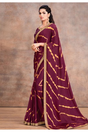 Silk satin Saree with blouse in Wine colour 42209