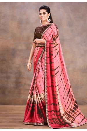 Silk satin printed Saree in Pink colour 42204