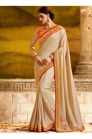 Paramount fancy fabric beige classic party saree 1167