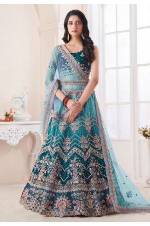 Art silk a line lehenga choli in Teal colour 74007