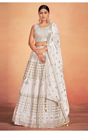 Georgette readymade circular lehenga choli in White colour 65001