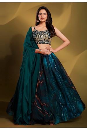 Organza circular lehenga choli in Teal colour 71001