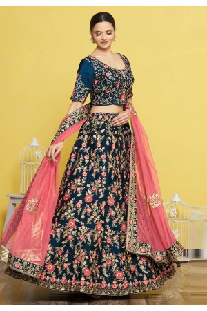 Silk a line lehenga choli in Teal colour 826C