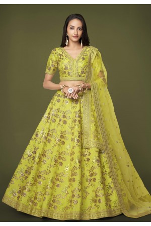 Silk circular lehenga choli in Light green colour 7816