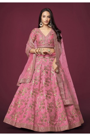 Silk circular lehenga choli in Pink colour 7812