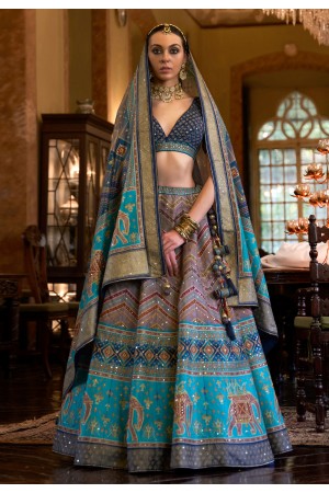 Silk circular lehenga choli in Sky blue colour 1160