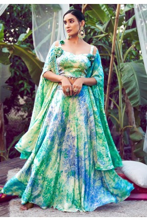 Silk readymade circular lehenga choli in Sea green colour 2311