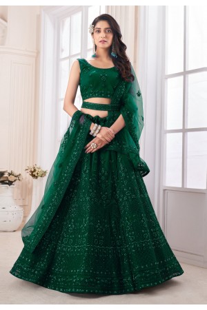 Soft net a line lehenga choli in Green colour 74001