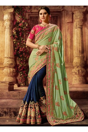 Green and blue silk wedding wear saree