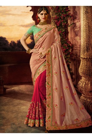 Pink and magenta silk wedding wear saree