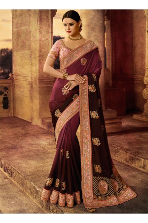 Wine color silk wedding wear saree