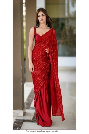 Bollywood model Georgette Red sequins half and half saree