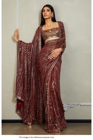 Bollywood Model Manish Malhotra Inspired Maroon georgette sequins saree