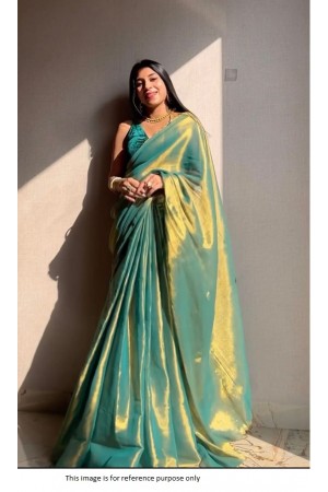 Bollywood Model Golden Pastel green tissue silk wedding saree