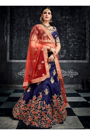 Navy blue color australian silk wedding lehenga choli 3005