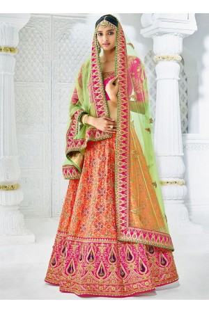 Peach color silk wedding lehenga choli 1304