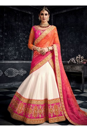 White pink orange color australian silk wedding lehenga choli 3002