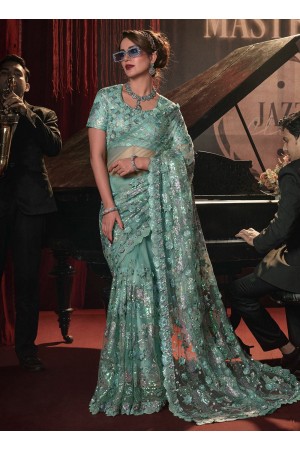 Net Sequence Saree in Sea Green Color 6804