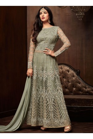 Bollywood Sonal Chauhan Green net wedding anarkali