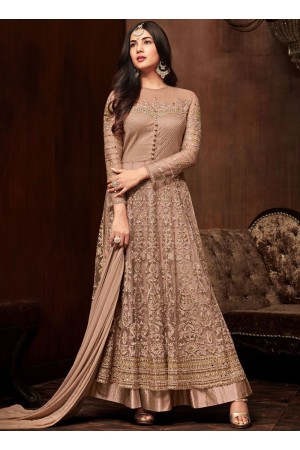 Bollywood Sonal Chauhan Beige net wedding anarkali