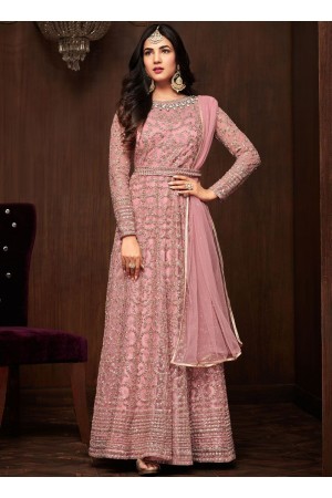 Bollywood Sonal Chauhan Pink net wedding anarkali