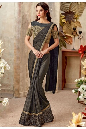 Dusty black shimmer party wear saree