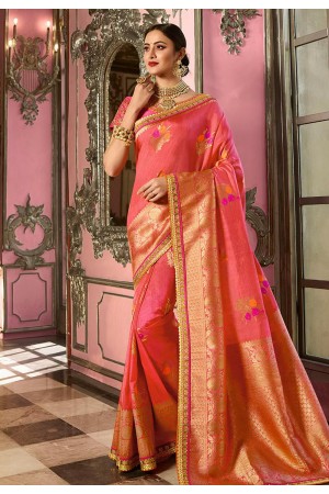 Pink Indian wedding silk Saree