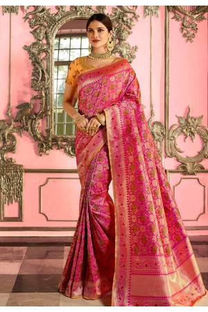 Rose and Yellow Indian Wedding silk saree
