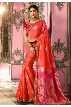 Salmon Pink Indian wedding Silk saree