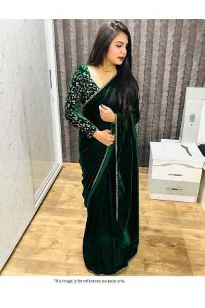 Bollywood model green velvet designer saree