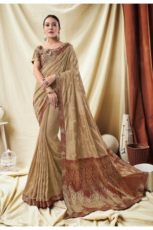 Dark Cream Vichitra Silk party wear saree 59094