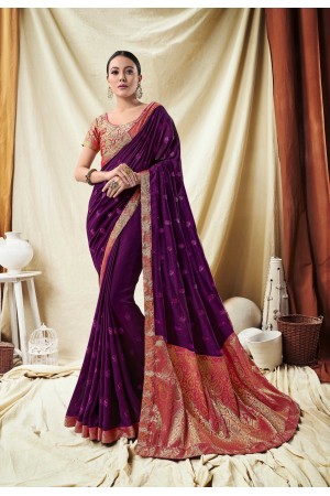 Dark Purple Vichitra Silk party wear saree 59098