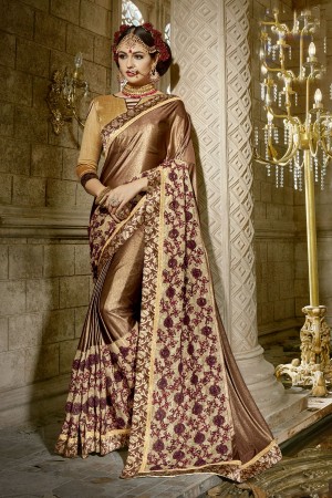 Gold Copper Chinese Imported Fabric party wear saree 60752