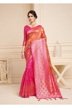 Golden Pink Linen Silk party wear saree 60494