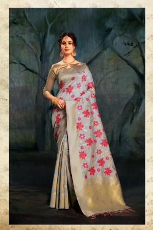 Grey Banarasi Silk party wear saree 55507