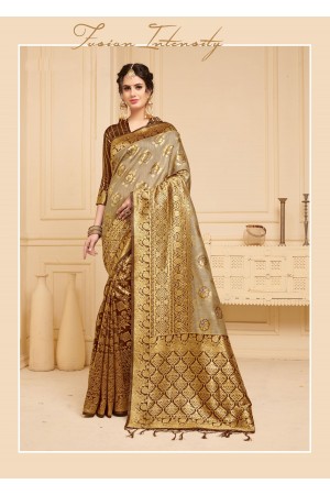 Grey Brown Linen Silk party wear saree 60490