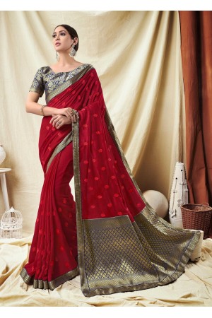 Red Vichitra Silk party wear saree 59096