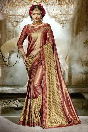 Two Tone Maroon Chinese Imported Fabric party wear saree 60749
