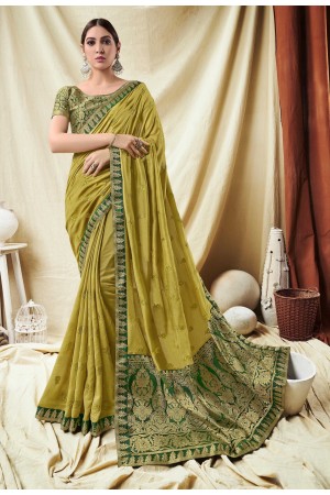Yellow Vichitra Silk party wear saree 59092