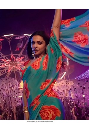 Bollywood Deepika Padukone inspired teal green georgette saree