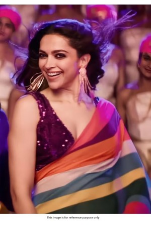 Bollywood Deepika Padukone inspired multi color stripes georgette saree