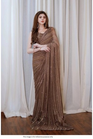 Bollywood Model Beige sequins georgette party wear saree