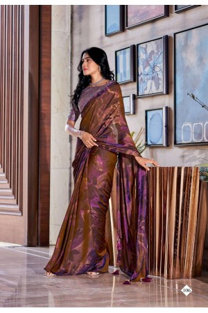 Brown 3D Velvet designer saree with blouse 106