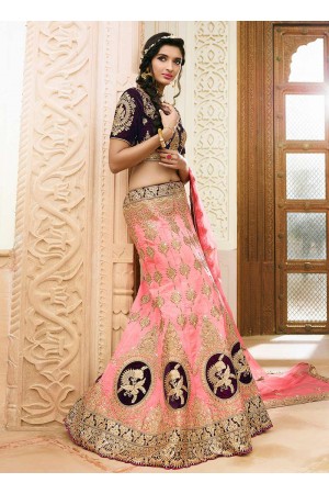 light pink art dupion silk wedding lehenga 13054
