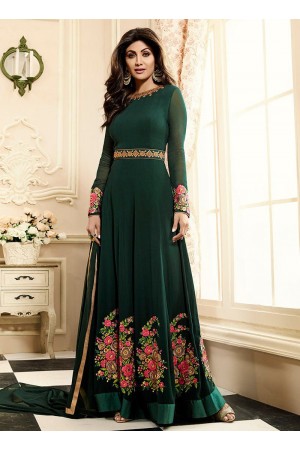 shilpa shetty dark green georgette anarkali suit 10010