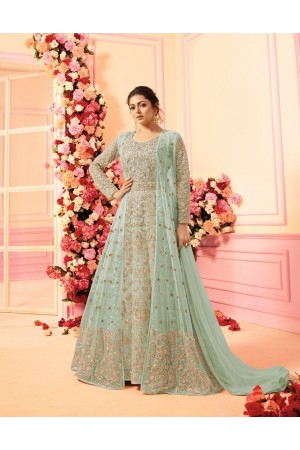 Drashti Dhami sea blue net jacket style wedding anarkali 2209