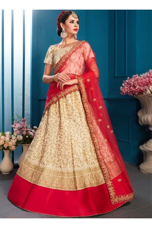 Beige satin silk Indian Wedding Lehenga choli 1705