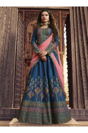 Blue pink silk Indian wedding lehenga choli 905