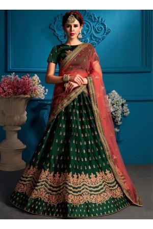Green satin silk Indian Wedding Lehenga choli 1706