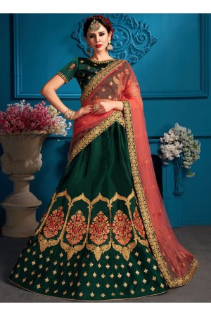 Green satin silk Indian Wedding Lehenga choli 1707